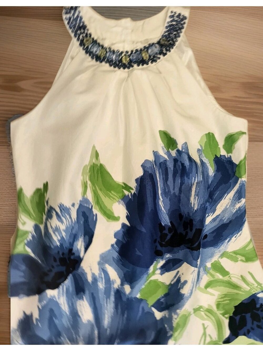 Sandra Darren Halter Floral Sleeveless Shift White Dress Size 8 Beaded Neck - Picture 3 of 12